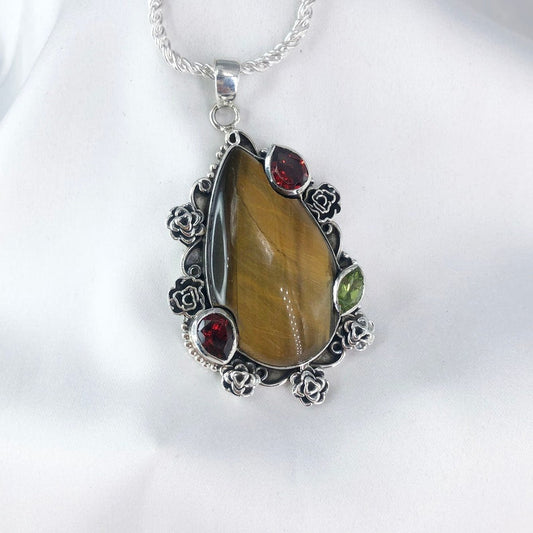 Tiger's Eye Gemstone Pendant Multi Stone Women's Statement Pendant Gift For Her