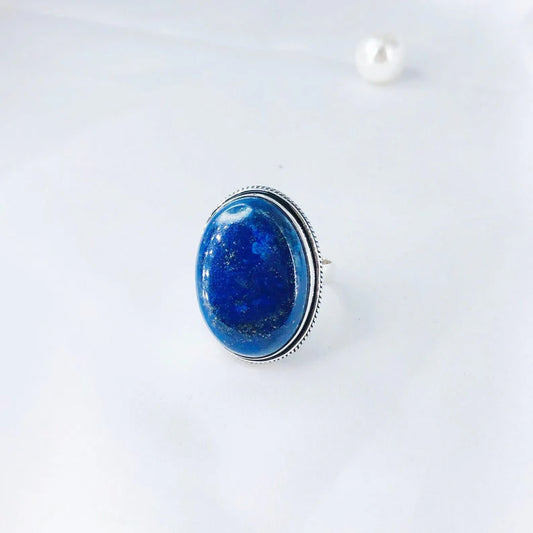 Natural Lapis Lazuli Gemstone Sterling Silver Statement Ring