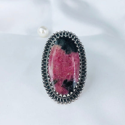 Natural Rhodonite Gemstone 925 Sterling Silver Ring Gift For Her