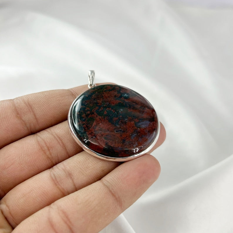 925 Sterling Silver Bloodstone Pendant Jewelry Gift For Her