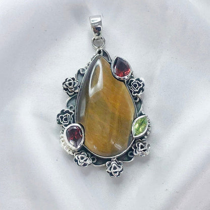 Tiger's Eye Gemstone Pendant Multi Stone Women's Statement Pendant Gift For Her