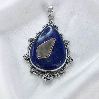 Lapis Lazuli Gemstone 925 Sterling Silver Boho Women Pendant Gift For Her