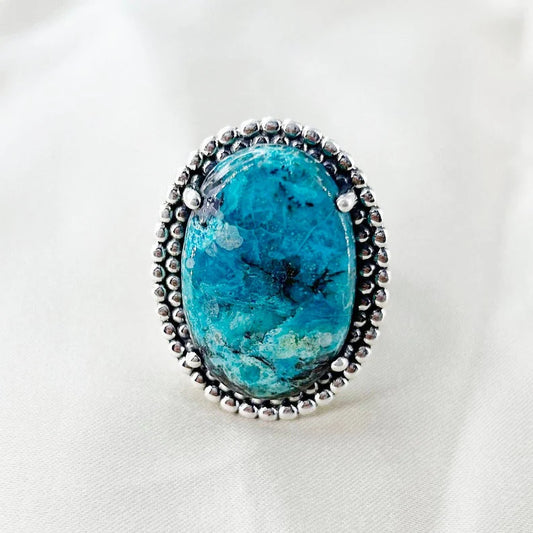 Natural Azurite Gemstone Bohemian Statement Ring Gift For Her