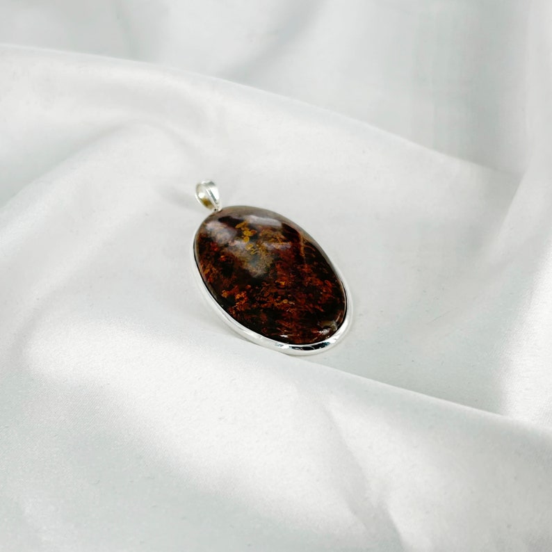 925 Sterling Silver Natural Red Moss Agate Gemstone Pendant Gift For Her