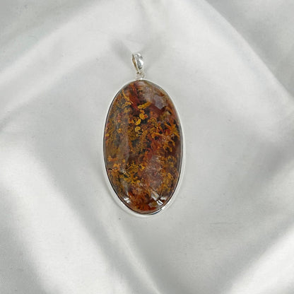 925 Sterling Silver Natural Red Moss Agate Gemstone Pendant Gift For Her