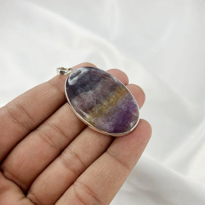 925 Sterling Silver Natural Fluorite Gemstone Statement Pendant Gift For Her