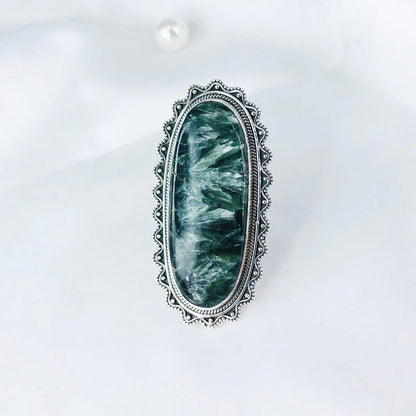 925 Sterling Silver Seraphinite Gemstone Statement Ring