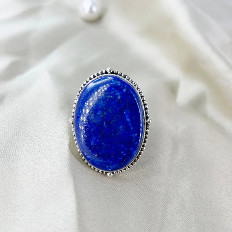 925 Sterling Silver Lapis Lazuli Gemstone Statement Ring