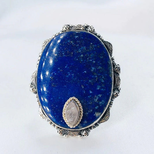 925 Sterling Silver Lapis Lazuli Gemstone Statement Ring Gift For Her