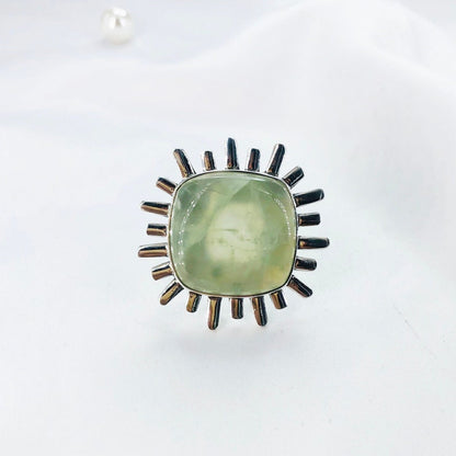 Natural Prehnite Gemstone 925 Sterling Silver Statement Ring For Women