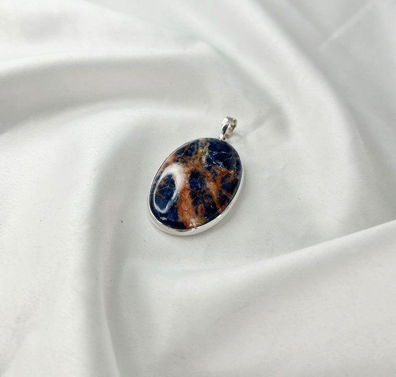 Natural Sodalite Gemstone 925 Sterling Silver Women Statement Pendant