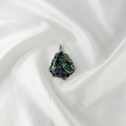 925 Sterling Silver Natural Seraphinite Gemstone Pendant Gift For Her