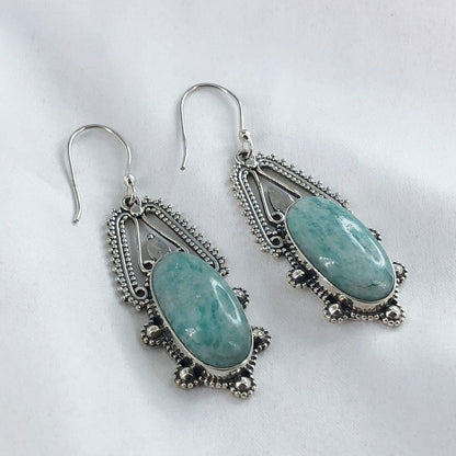 Natural Amazonite Gemstone 925 Sterling Silver Drop Dangle Earrings Gift For Her