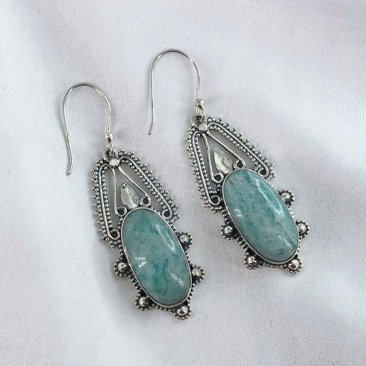 Natural Amazonite Gemstone 925 Sterling Silver Drop Dangle Earrings Gift For Her