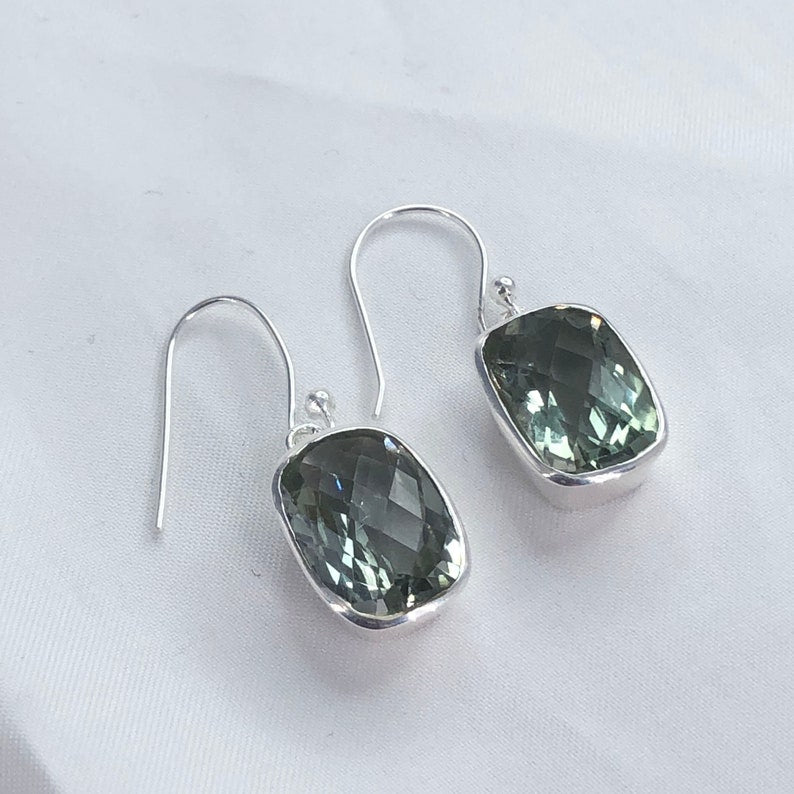 925 Sterling Silver Natural Green Amethyst Gemstone Drop Dangle Earring