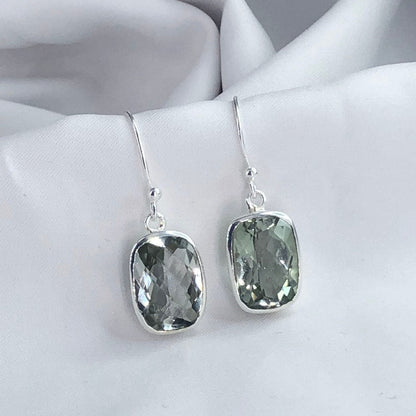 925 Sterling Silver Natural Green Amethyst Gemstone Drop Dangle Earring