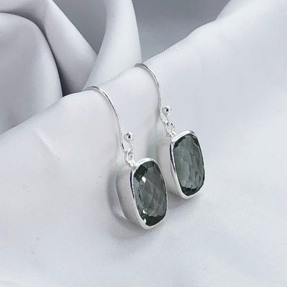 925 Sterling Silver Natural Green Amethyst Gemstone Drop Dangle Earring