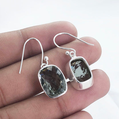 925 Sterling Silver Natural Green Amethyst Gemstone Drop Dangle Earring