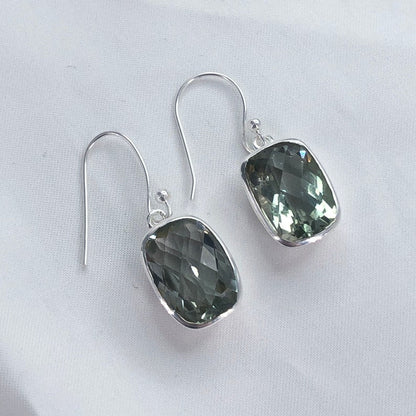 925 Sterling Silver Natural Green Amethyst Gemstone Drop Dangle Earring