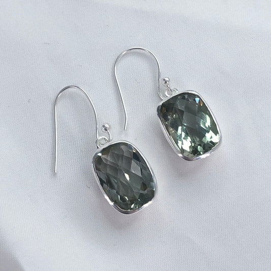 925 Sterling Silver Natural Green Amethyst Gemstone Drop Dangle Earring