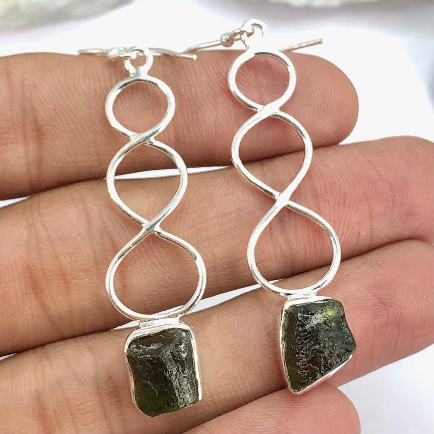 925 Sterling Silver Natural Green Moldavite Gemtone Earrings Jewelry Gift For Her