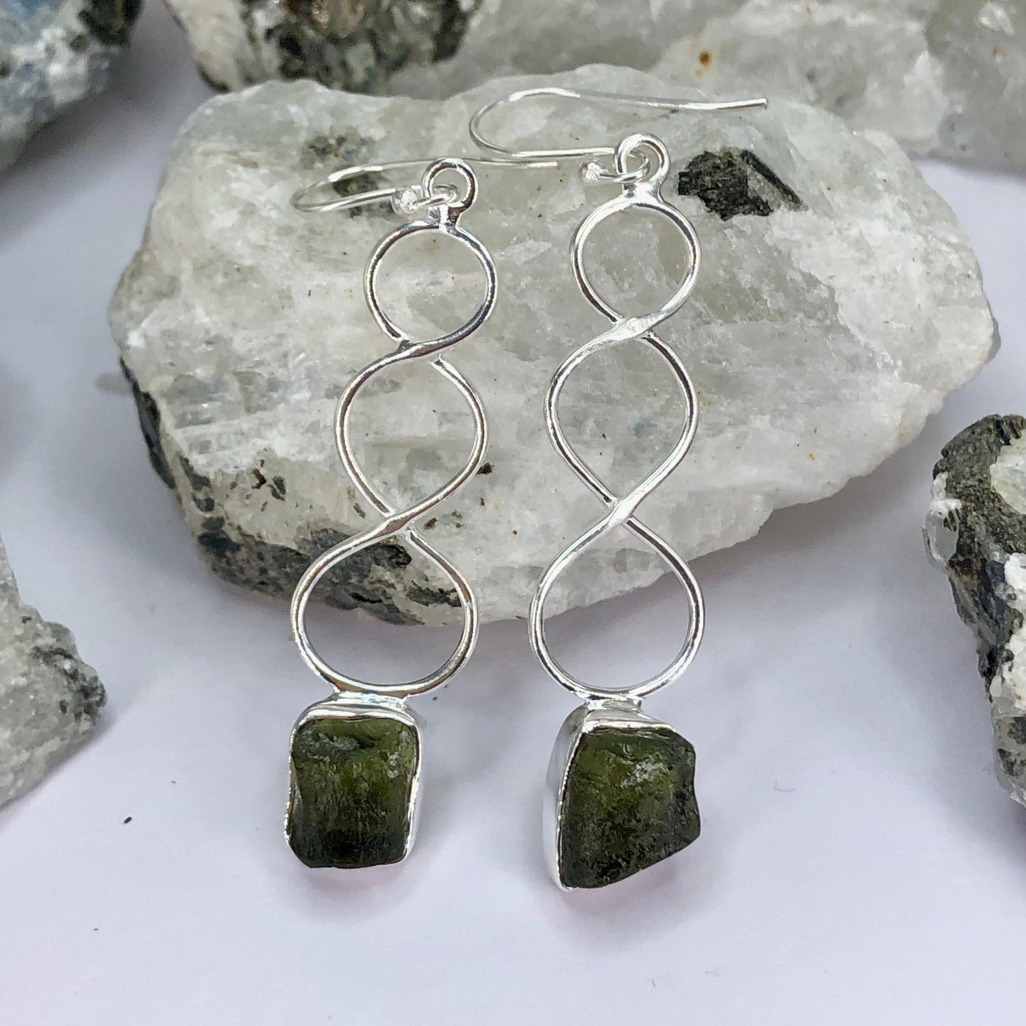 925 Sterling Silver Natural Green Moldavite Gemtone Earrings Jewelry Gift For Her