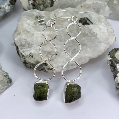 925 Sterling Silver Natural Green Moldavite Gemtone Earrings Jewelry Gift For Her