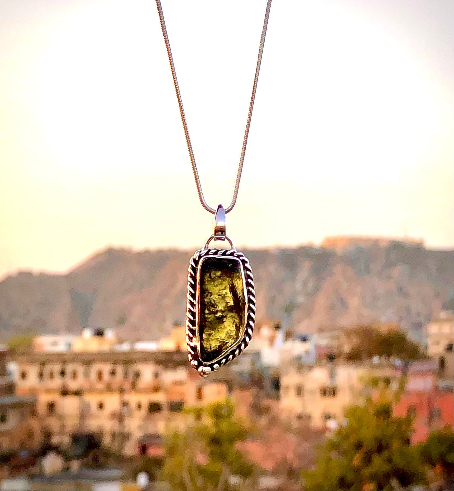 Authentic Czech Republic Moldavite Gemstone Sterling Silver Pendant Gift For Loved Ones