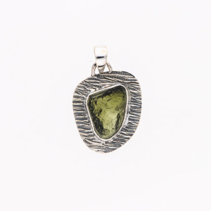 925 Sterling Silver Authentic Czech Republic Moldavite Gemstone Pendant