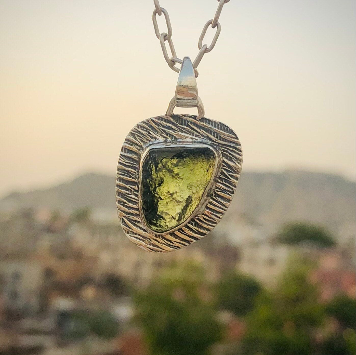 925 Sterling Silver Authentic Czech Republic Moldavite Gemstone Pendant