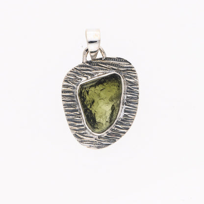 925 Sterling Silver Authentic Czech Republic Moldavite Gemstone Pendant