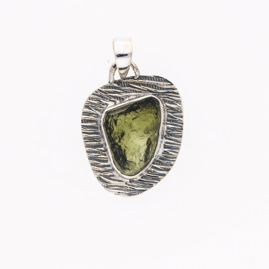 925 Sterling Silver Authentic Czech Republic Moldavite Gemstone Pendant