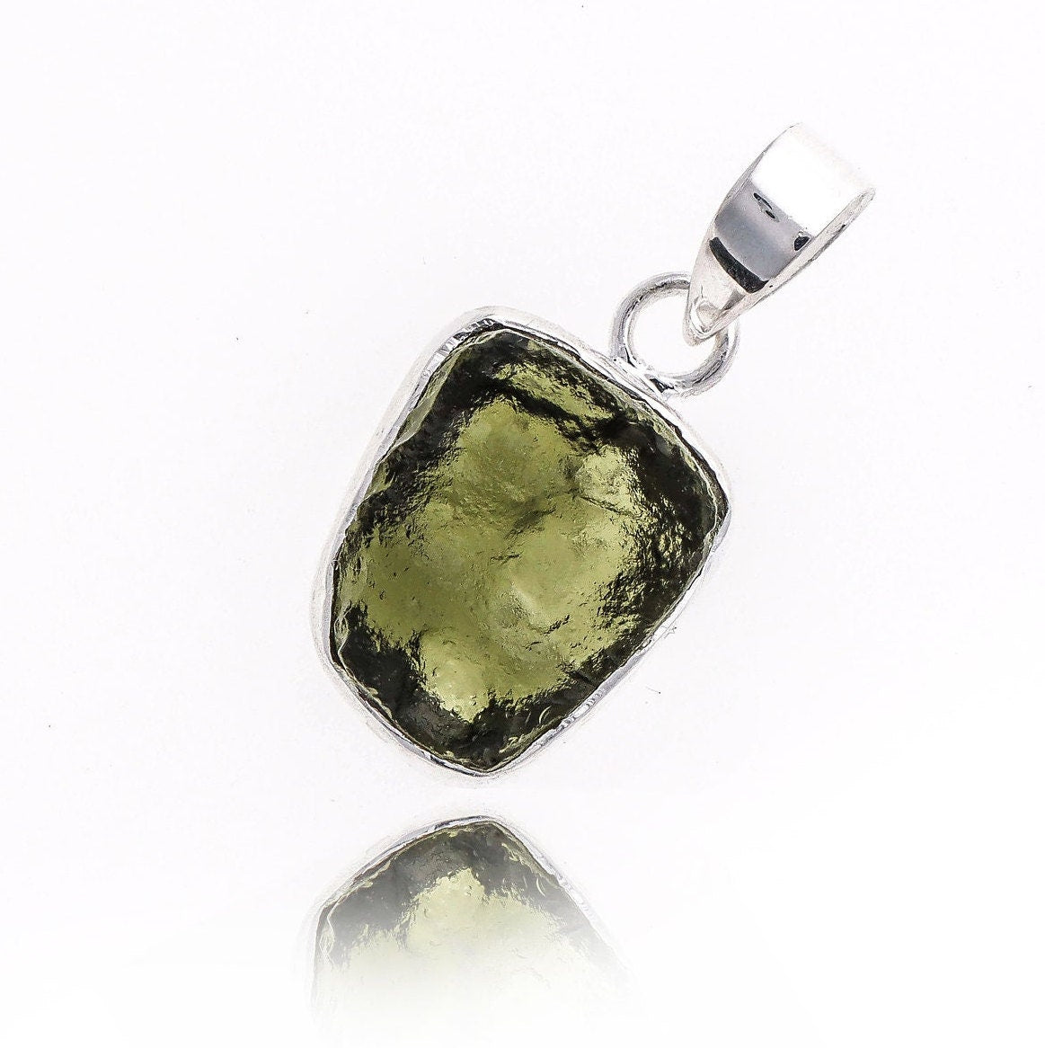 925 Sterling Silver Authentic Moldavite Gemstone Women's Minimalist Pendant