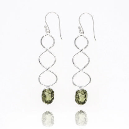 925 Sterling Silver Natural Green Moldavite Gemtone Earrings Jewelry Gift For Her