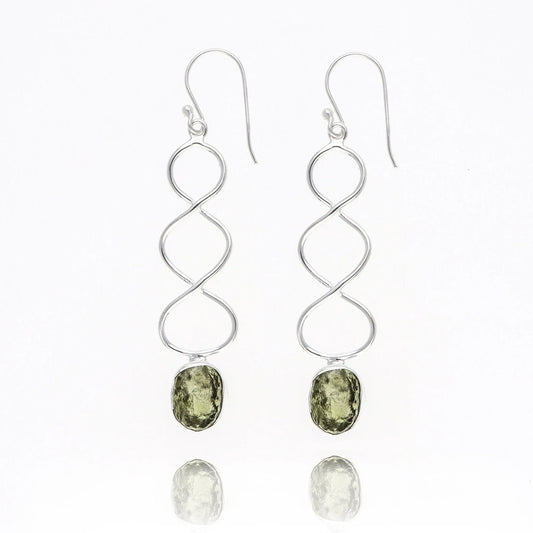 925 Sterling Silver Natural Green Moldavite Gemtone Earrings Jewelry Gift For Her