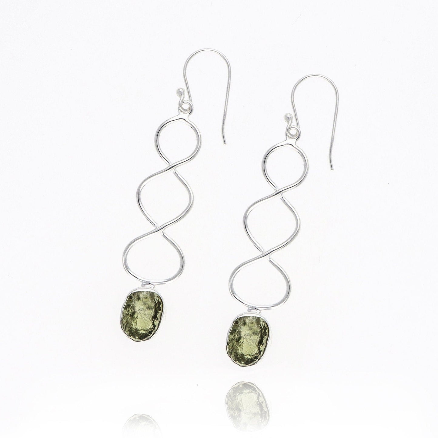 925 Sterling Silver Natural Green Moldavite Gemtone Earrings Jewelry Gift For Her