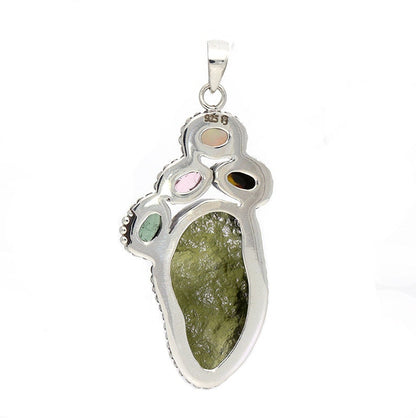 925 Sterling Silver Multi Gemstone Pendant Authentic Moldavite Women's Pendant Gift For Her