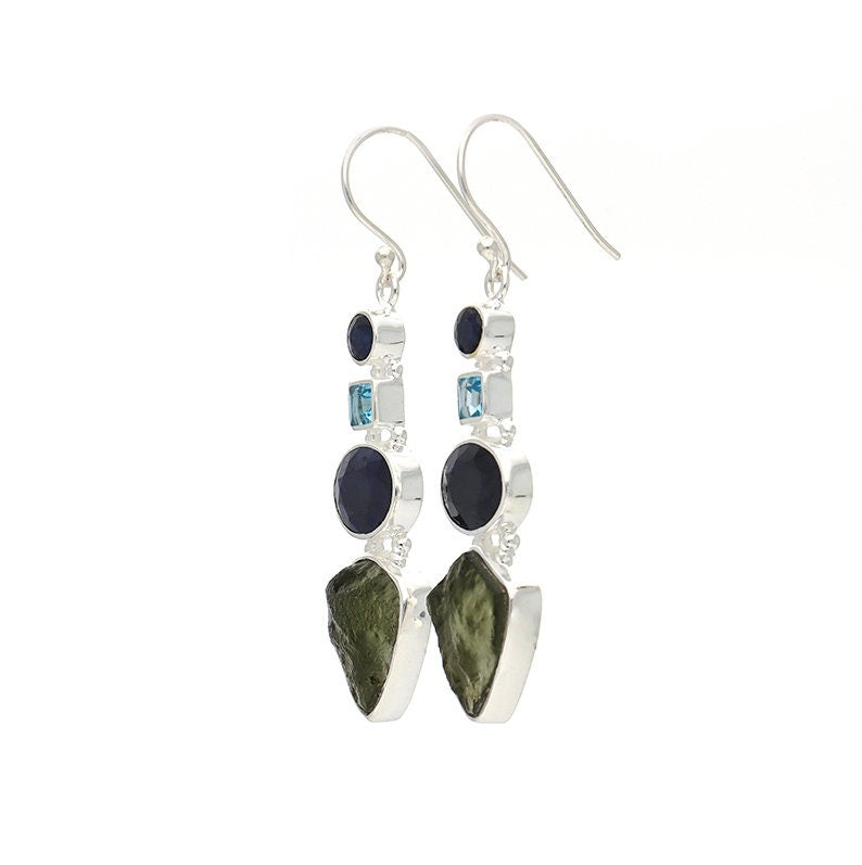 Sapphire Earrings – Sterling Silver – Sapphire Jewelry – Blue Stone Earrings – April Birthstone Jewelry store – Moldavite