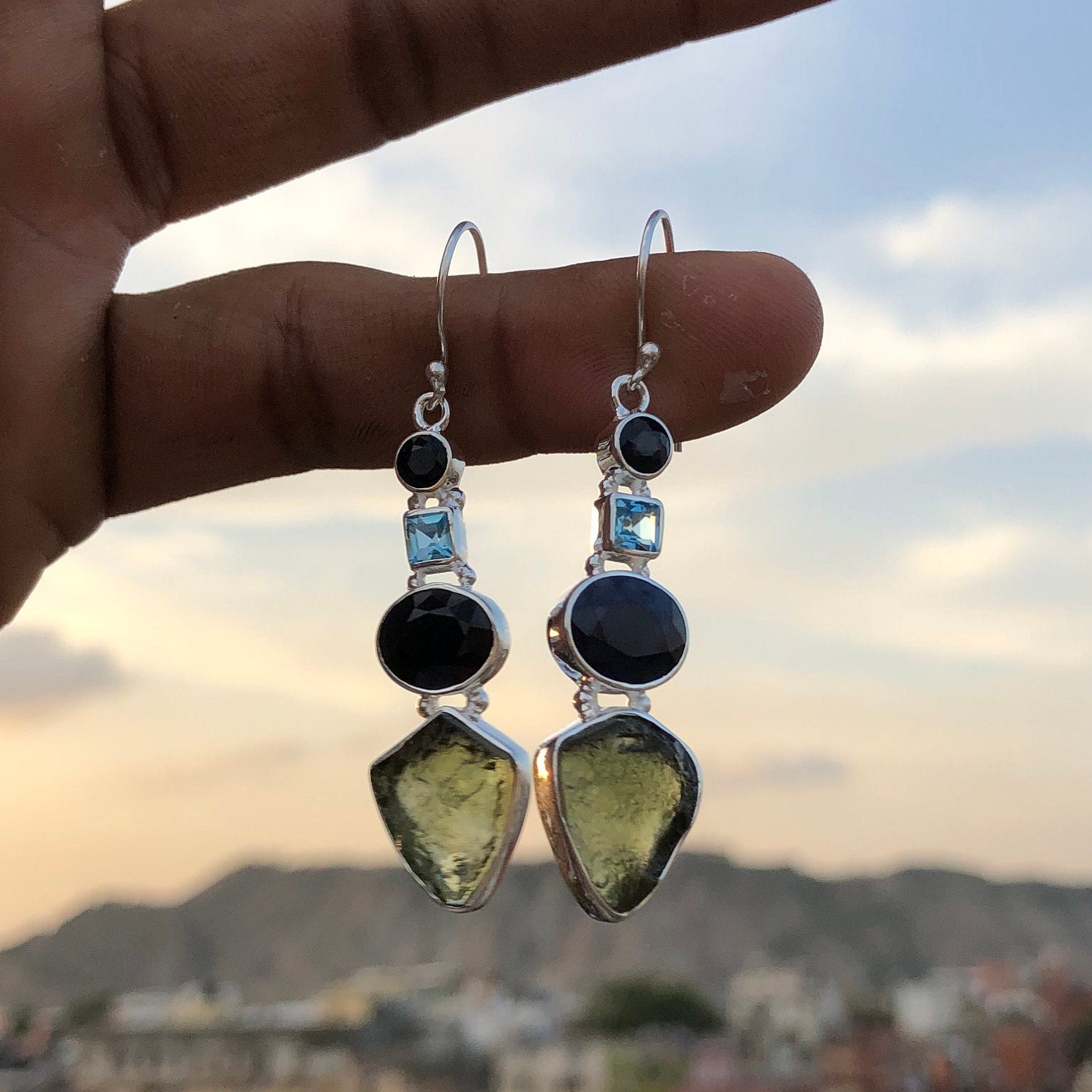 Sapphire Earrings – Sterling Silver – Sapphire Jewelry – Blue Stone Earrings – April Birthstone Jewelry store – Moldavite