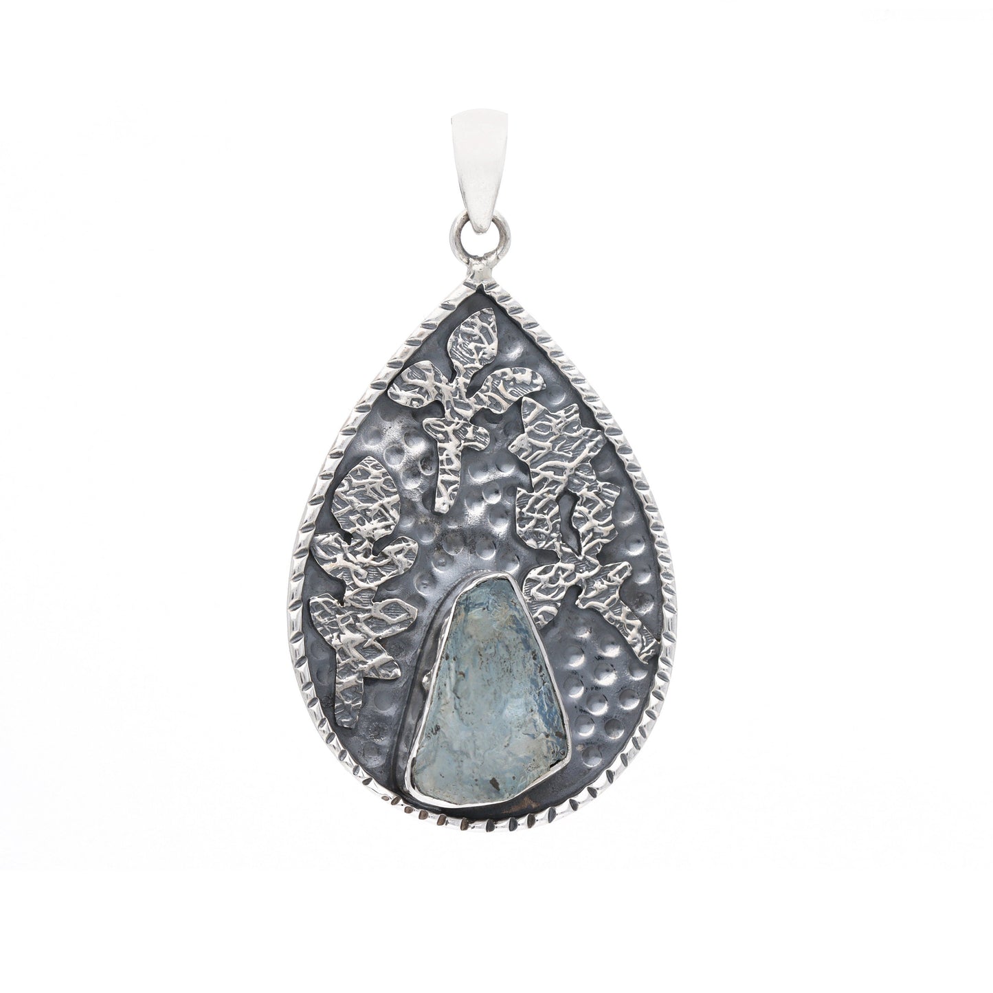 925 Sterling Silver Raw Aquamarine Gemstone Pendant