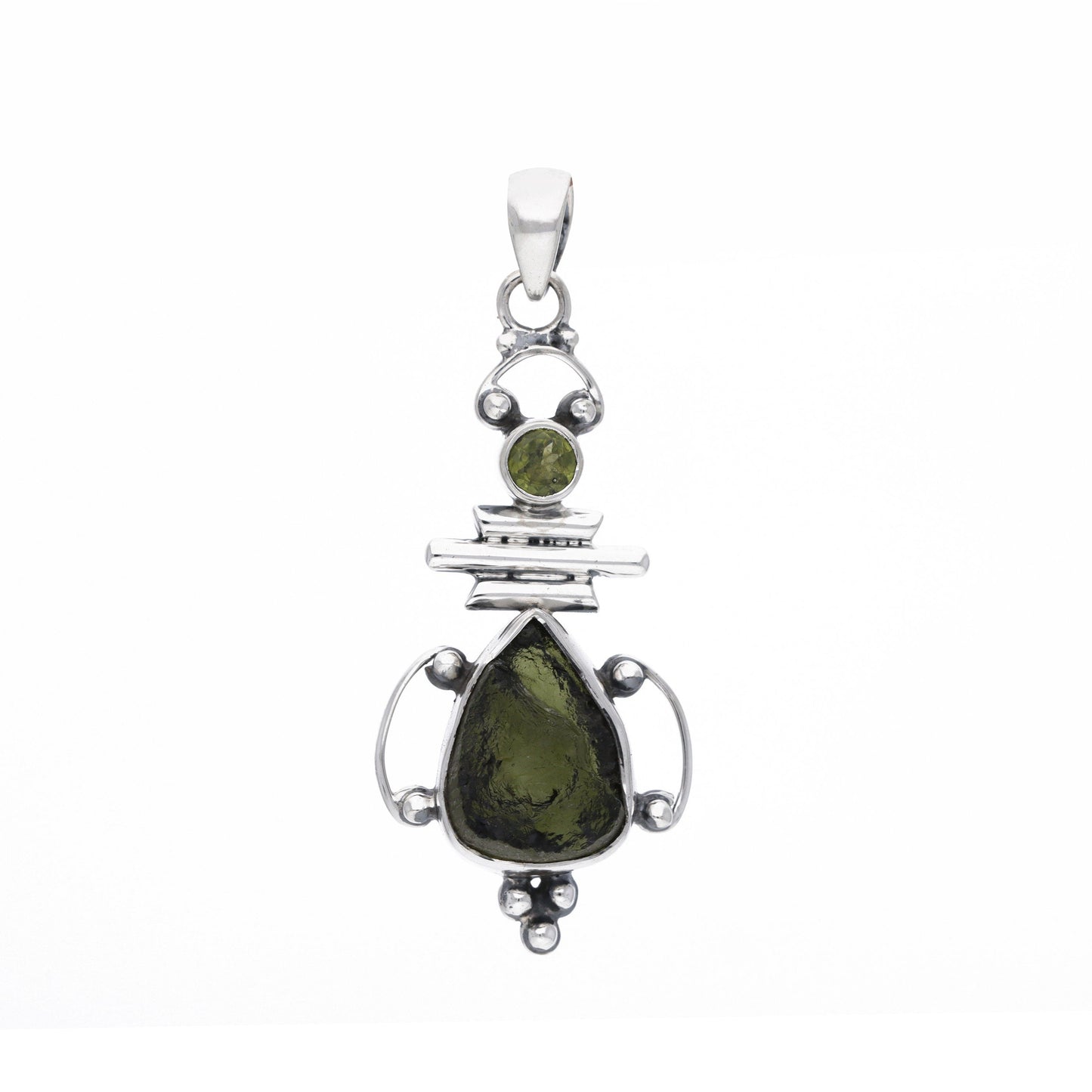 925 Sterling Silver Genuine Moldavite and Peridot Gemstone Women's Pendant Gift For Her