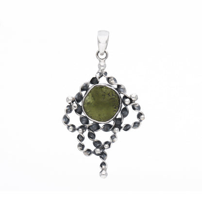 925 Sterling Silver Genuine Moldavite Gemstone Pendant Gift For Her