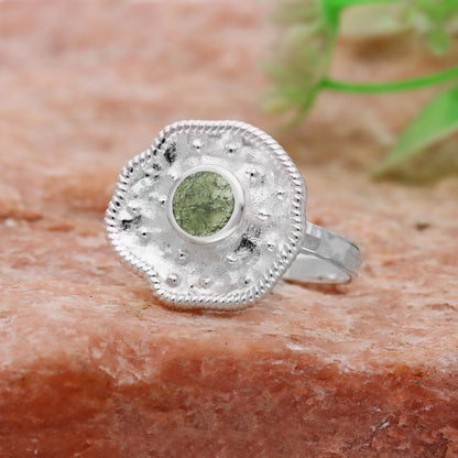 925 Sterling Silver Raw Rough Moldavite Gemstone Ring Gift For Her