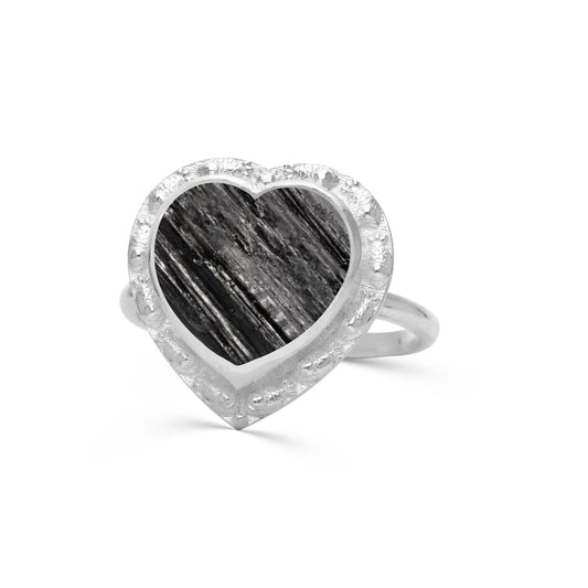 Black Tourmaline Gemstone 925 Sterling Silver Minimalist Heart Ring Gift For Her