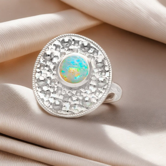 925 Sterling Silver Opal Gemstone Women's Ring Gift For Her