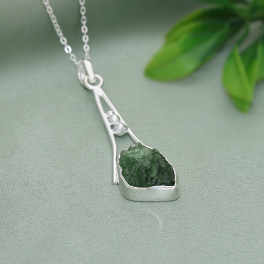 925 Sterling Silver Raw Rough Moldavite Gemstone Women's Pendant Gift For Her