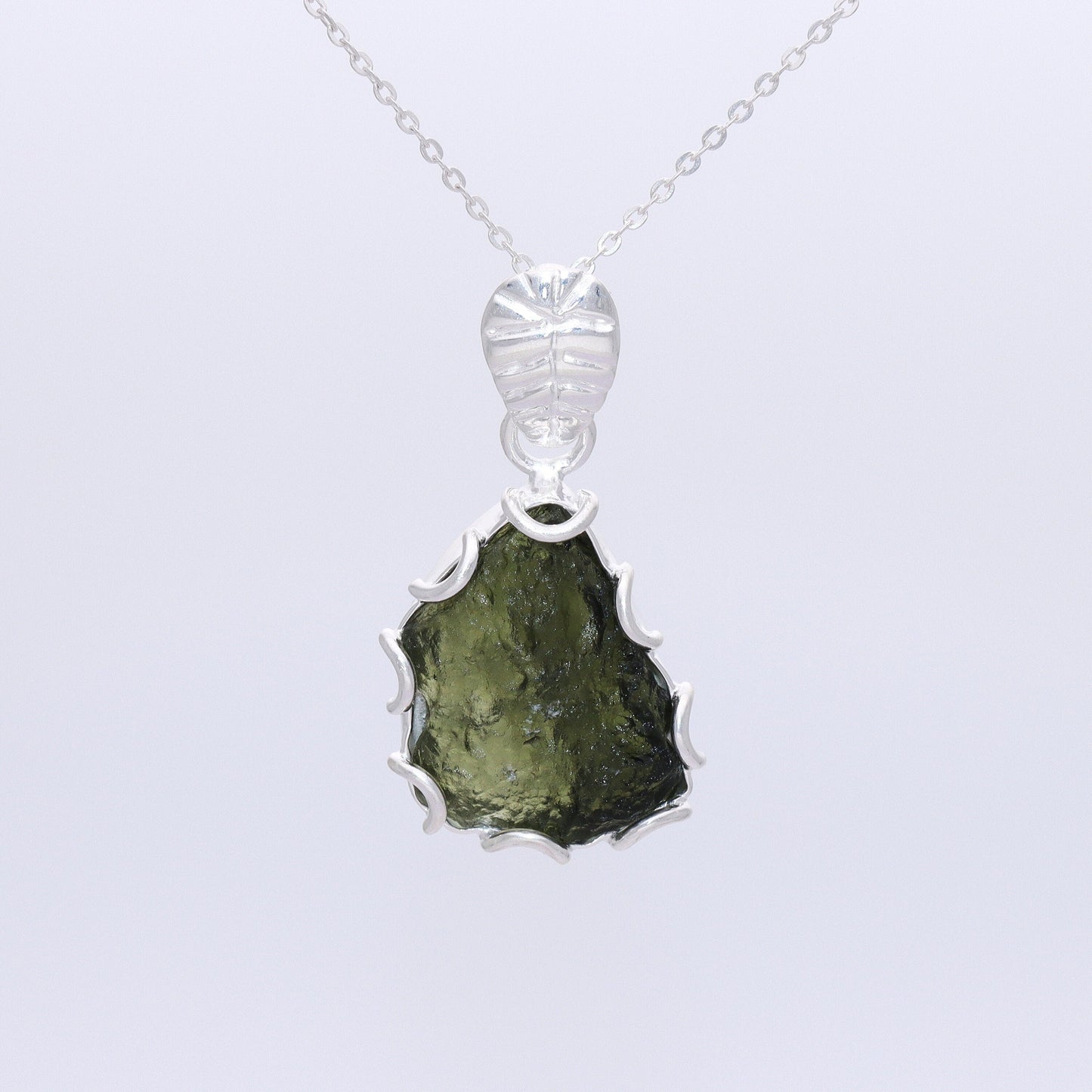 925 Sterling Silver Genuine Czech Republic Moldavite Gemstone Pendant Jewelry