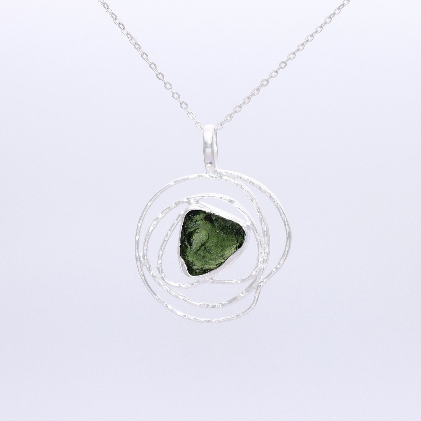 Natural Raw Moldavite Gemstone 925 Sterling Silver Pendant