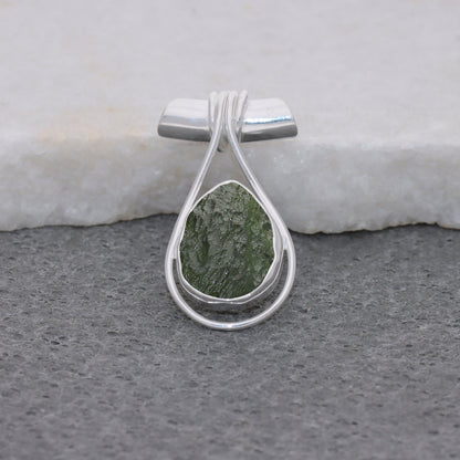 925 Sterling Silver Authentic Czech Republic Moldavite Gemstone Pendant