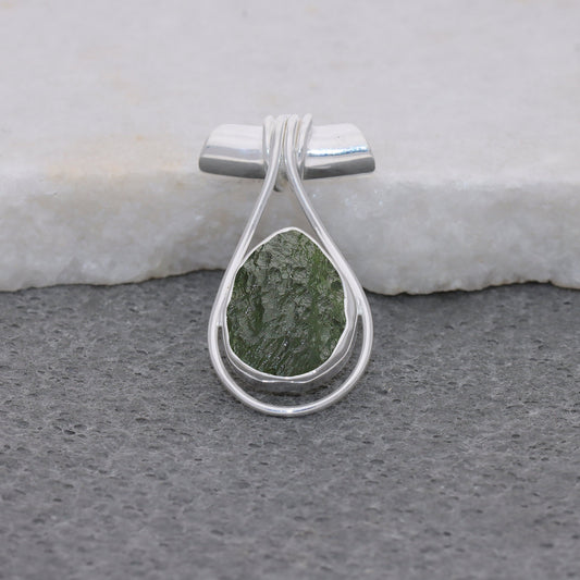 925 Sterling Silver Authentic Czech Republic Moldavite Gemstone Pendant